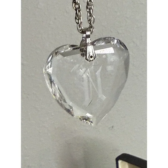 Vintage Gorham Full 32% Leaded Crystal Pendant Austria Necklace "N" Engraved - Picture 2 of 3